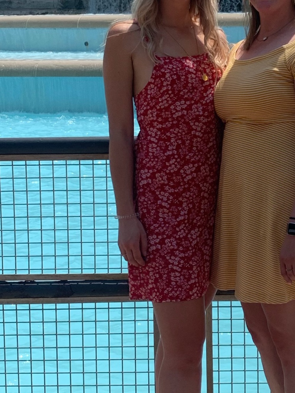 Red floral open back dress
